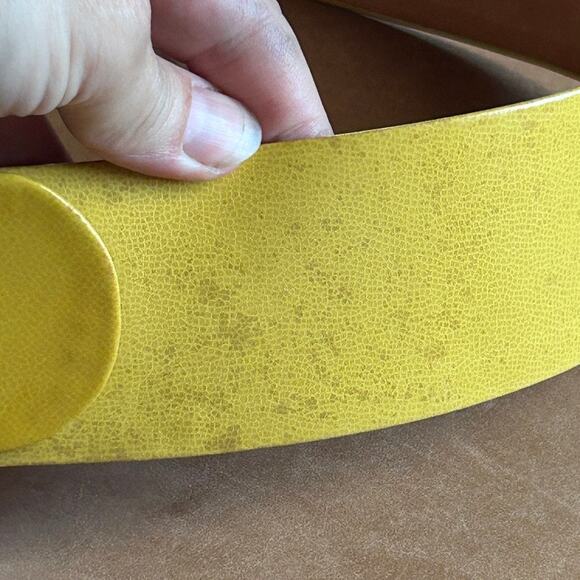 Vintage Yellow Leather Wide Belt Covered Round Buckle Minimalist Women 35 S